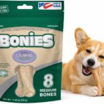 Bonies Natural Calming Formula Medium-Sized Single Bone - Contains Chamomile & Lavender, Help Anxiety, Excessive Barking & Trembling, Chicken Flavor, [Medium Dog], 8 Bones