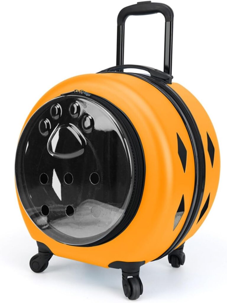 Pet Carrier with Wheels Pet Trolley Suitcase Portable Travel Bag for Cats Outing, Large Capacity Transparent Backpack for Cats Pet Carrier (Color : Oran