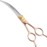 Fenice Peak 45 Extra Curved Dog Grooming Scissors 440C Stainless Steel 7.5'' Big Arc Curved Shears Rose Gold Sharp and Durable Trimming Scissors for Dogs and Cats