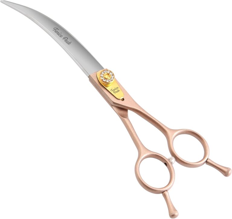 Fenice Peak 45 Extra Curved Dog Grooming Scissors 440C Stainless Steel 7.5'' Big Arc Curved Shears Rose Gold Sharp and Durable Trimming Scissors for Dogs and Cats