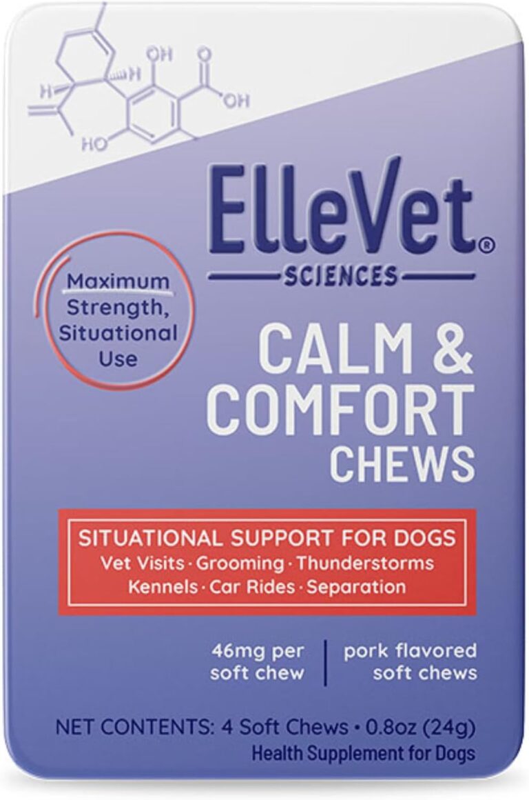 ElleVet Calming Chews for Dogs  Situational Stress Support  Calm & Comfort for Separation, Fireworks, Vet Visits & Storms  Made in USA  4-Ct Tin