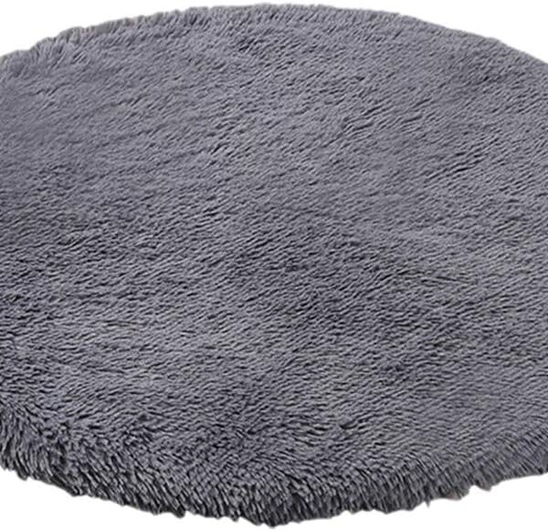 24 Inch Plush Dog Bed Mat Warm Fluffy Round Puppy Crate Pad with Anti-Slip Waterproof Bottom Soft Comfy Pet Kennel Mat for Small and Medium Dogs Sleeping(Dark Grey)