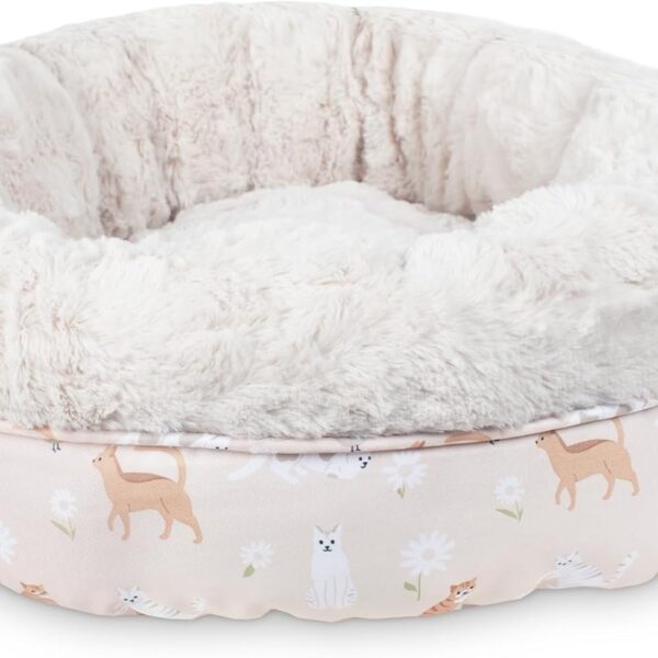 Fringe Studio Cat Bird Daisy Lite Peach Small Circle Pet Bed 18"- Poly Filled with Faux Fur Interior - Machine Washable