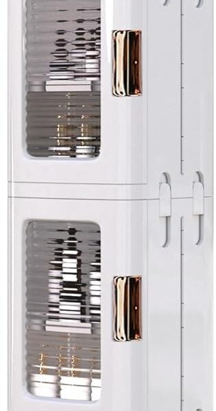 VECELO 4-Tier Tall Narrow Storage Cabinet with Movable Wheels, Adjustable Shelves, Anti-Tip, Slim, for Small Space, Bathroom, Kitchen, Laundry, White