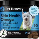 Pet Honesty Omega Skin Health Chews for Dogs, Alaskan Salmon Oil, Omega-3 Fish Oil, Krill, Spirulina, Omega-3s, Healthy Skin & Coat, Itchy Skin, Dog Allergies, May Reduce Shedding (90 Count)