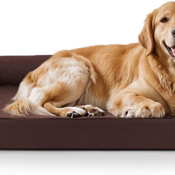 FurHaven Classic Sofa Orthopedic Dog Bed for Large Dogs With Orthopedic Egg Crate with a Solid Orthopedic Foam Base for Joint Support, Removable Washable Cover, Jumbo XL, Quilted Sofa, Coffee