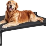 Veehoo Raised Dog Beds for Large Dogs, Washable Dog Cot with Headrest Sides, Outdoor Elevated Dog Bed with Non-Skid Feet, Breathable Mesh, Cooling Pet Hammock for Indoor or Camping, 42", Black