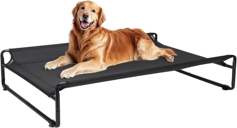 Veehoo Raised Dog Beds for Large Dogs, Washable Dog Cot with Headrest Sides, Outdoor Elevated Dog Bed with Non-Skid Feet, Breathable Mesh, Cooling Pet Hammock for Indoor or Camping, 42", Black
