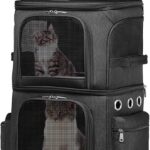 biosp Double-Compartment Pet Carrier Backpack with Wheels for Small Cats and Dogs, Rolling Cat Travel Carrier for 2 Cats, Super Ventilated Design, Ideal for Traveling/Hiking/Camping, Black