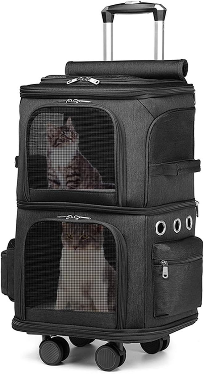 biosp Double-Compartment Pet Carrier Backpack with Wheels for Small Cats and Dogs, Rolling Cat Travel Carrier for 2 Cats, Super Ventilated Design, Ideal for Traveling/Hiking/Camping, Black biosp Double-Compartment Pet Carrier Backpack with Wheels for Small Cats and Dogs, Rolling Cat Travel Carrier for 2 Cats, Super Ventilated Design, Ideal for Traveling/Hiking/Camping, Black