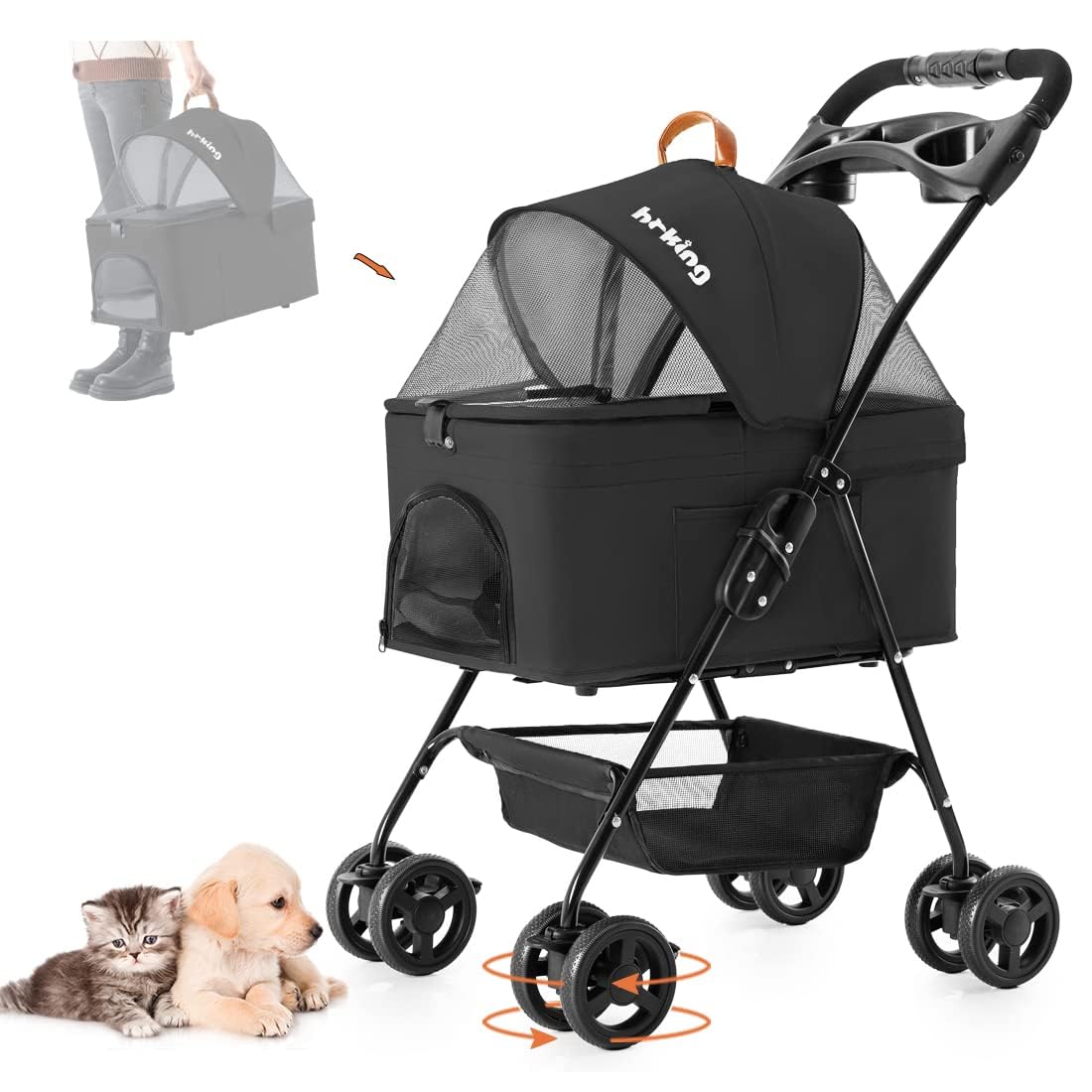 LPOTIUS 3-in-1 Pet Stroller for Small Dogs and Cats, Folding Lightweight Dog Stroller with Detachable Carrier Portable Cat Puppy Jogging Stroller with Cup Holder and Storage Basket, 4 Wheels LPOTIUS 3-in-1 Pet Stroller for Small Dogs and Cats, Folding Lightweight Dog Stroller with Detachable Carrier Portable Cat Puppy Jogging Stroller with Cup Holder and Storage Basket, 4 Wheels