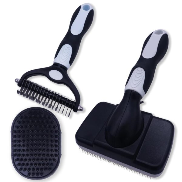 Dog brush Dog Grooming Kit 3PS self-cleaning slicker brush dog Deshedding Tool&TPR Dog Bath Brush for dogs cats horse Home Travel (white)