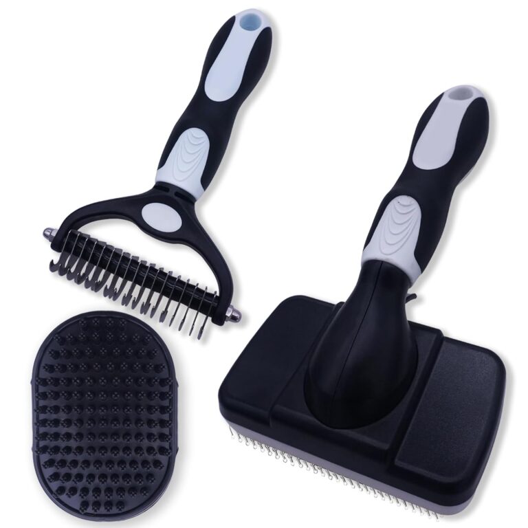 Dog brush Dog Grooming Kit 3PS self-cleaning slicker brush dog Deshedding Tool&TPR Dog Bath Brush for dogs cats horse Home Travel (white)