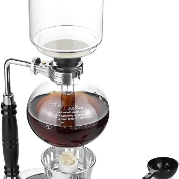 QWORK 5-Cup (600ml) Siphon Coffee Maker - Borosilicate Glass Syphon Brewer with Adjustable Buffer Clamp, High-Temperature Resilience, Tabletop Glass Siphon Pot for Coffee Aficionados