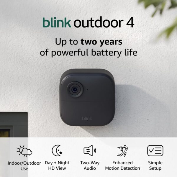 Like-New Blink Outdoor 4 with Sync Module 2  Wireless smart security camera, two-year battery, 1080p HD day and infrared night live view, two-way talk  2 camera system