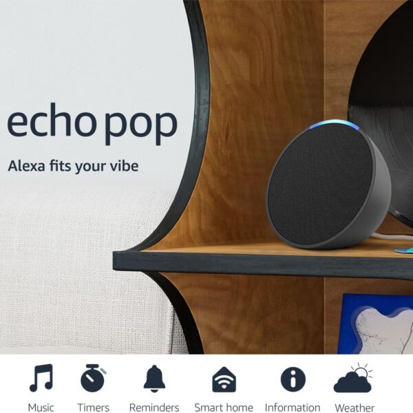 Amazon Echo Pop (newest model), Our smallest speaker with Alexa+ Early Access, Fits in any room, Charcoal