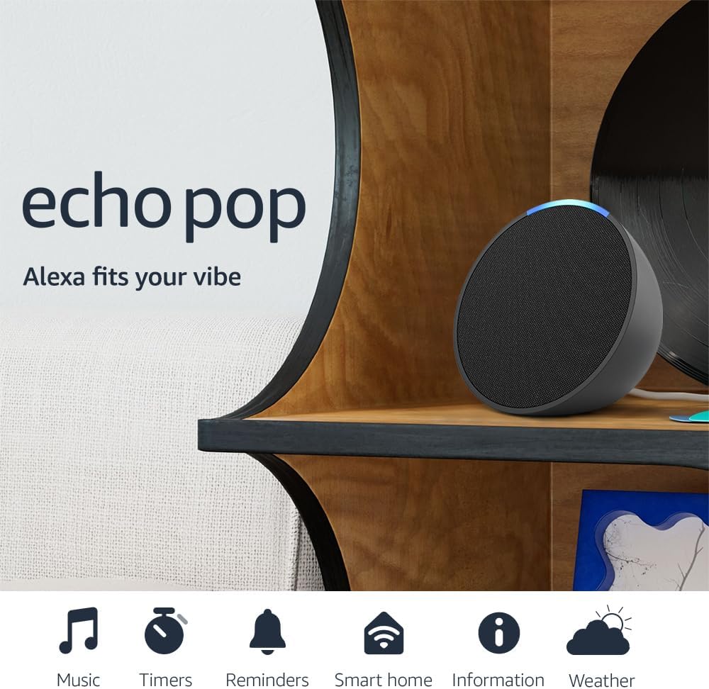 Amazon Echo Pop (newest model), Our smallest speaker with Alexa+ Early Access, Fits in any room, Charcoal Amazon Echo Pop (newest model), Our smallest speaker with Alexa+ Early Access, Fits in any room, Charcoal