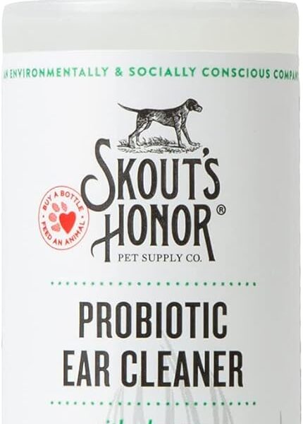 SKOUT'S HONOR Probiotic Dog Ear Cleaner Solution with Aloe Vera - Alcohol-Free, Fragrance-Free, Non-Medicated Ear Wash for Dogs - Microbione Friendly Certified, 4 oz.,
