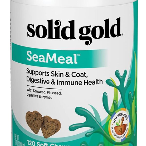 Solid Gold Cat & Dog Multivitamin Chews - Kelp, Omega 3 & Vitamins for Dental, Digestive, Immune, Skin & Coat Health - Multi Vitamin for Dogs & Cats - Sea Kelp Based Soft Chew for All Ages - 120ct