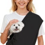 Dog Carrier Sling for Small Dogs Cats- Hands Free Pet Sling Carrier with Mesh Lining Pocket & Safety Hook, Adjustable Cat Dog Front Carrier for Travel, Daily Walk, Outdoor Black S