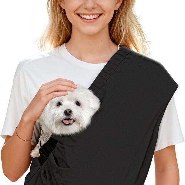 Dog Carrier Sling for Small Dogs Cats- Hands Free Pet Sling Carrier with Mesh Lining Pocket & Safety Hook, Adjustable Cat Dog Front Carrier for Travel, Daily Walk, Outdoor Black S