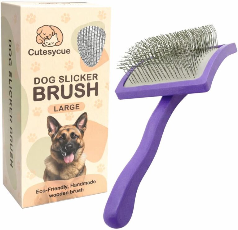 Dog Slicker Brush for Large Dogs  Gentle Long Bent Pins for Goldendoodles, Labradoodles & Poodles  Removes Tangles, Knots & Mats  Eco-Friendly Handmade Wood Brush, Groomer-Recommended Comfort Grip