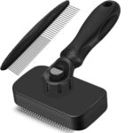 2PCS Self Cleaning Slicker Brush & Dog Comb - Skin Friendly Deshedding Grooming Tool for Dogs, Cats and Small Animals, Professional Deshedding Dematting Tool for Long and Short Haired Pets (Black)
