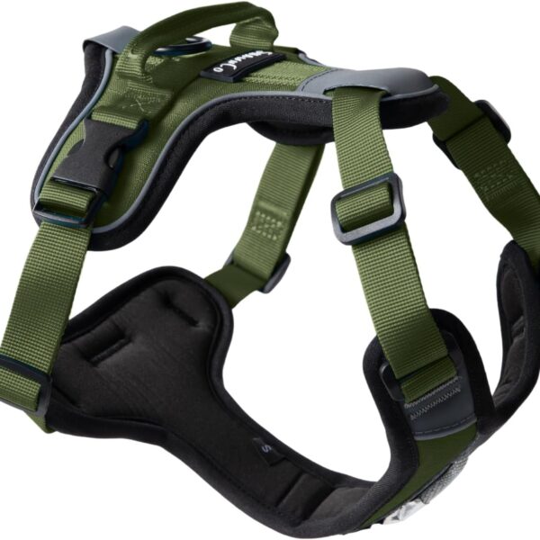 ShawnCo Basecamp Dog Harness, No-Pull Pet Vest with 3 Leash Clips, Padded, Reflective, Lightweight and Adjustable Harness with Handle for Small, Medium and Large Dogs (Olive Green, M)