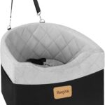 Dog Car Seat for Small/Medium Dogs, Memory Foam Dog Booster Seat with Washable Removable Cover, Storage Pockets and Thick Cushion, Black Part is Waterproof and Abrasion-Resistant