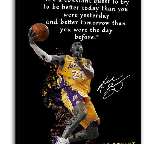 Kobe Bryant Poster Canvas Wall Art  Mamba Mentality Quote Canvas Wall Art  Basketball Player Sports Home Decor  Motivational Artwork For Home,Office,Gym Wall Decor Framed Ready to Hang