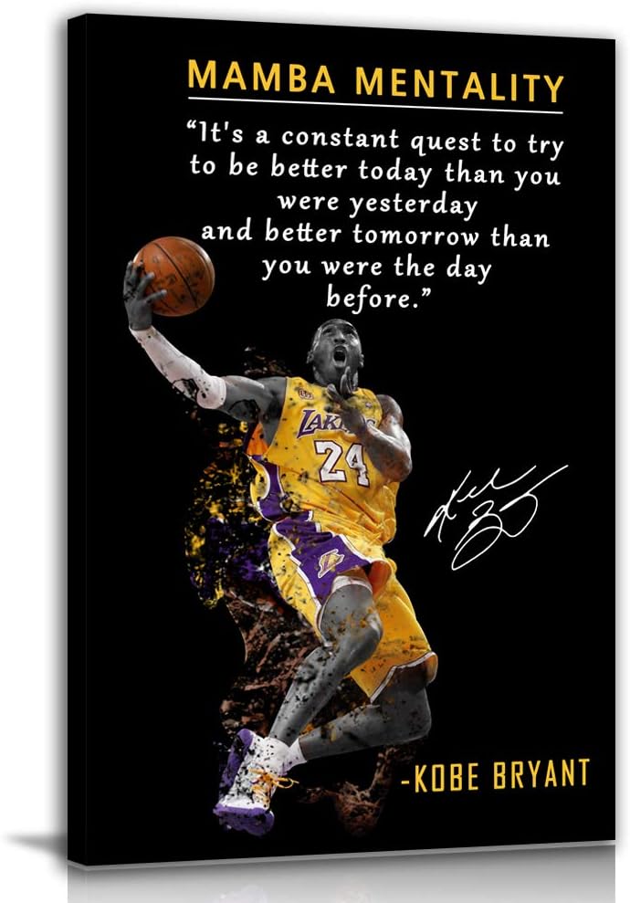 Kobe Bryant Poster Canvas Wall Art  Mamba Mentality Quote Canvas Wall Art  Basketball Player Sports Home Decor  Motivational Artwork For Home,Office,Gym Wall Decor Framed Ready to Hang