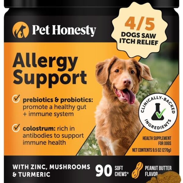 Pet Honesty Dog Allergy Itch Relief - Advanced Itch Supplement with Probiotics for Dogs - Immune Support & Skin Relief for Seasonal Allergies - Natural Itchy Skin & Paw Relief - (Peanut Butter, 90 Ct)