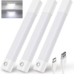 EZVALO 3 Pack 7 Motion Sensor Light Indoor, Wireless Under Cabinet Lighting, 30 LED Rechargeable Closet Lights, Dimmable, 3 Color Temperatures, Counter Lights for Wardrobe, Pantry, Bedroom, Kitchen