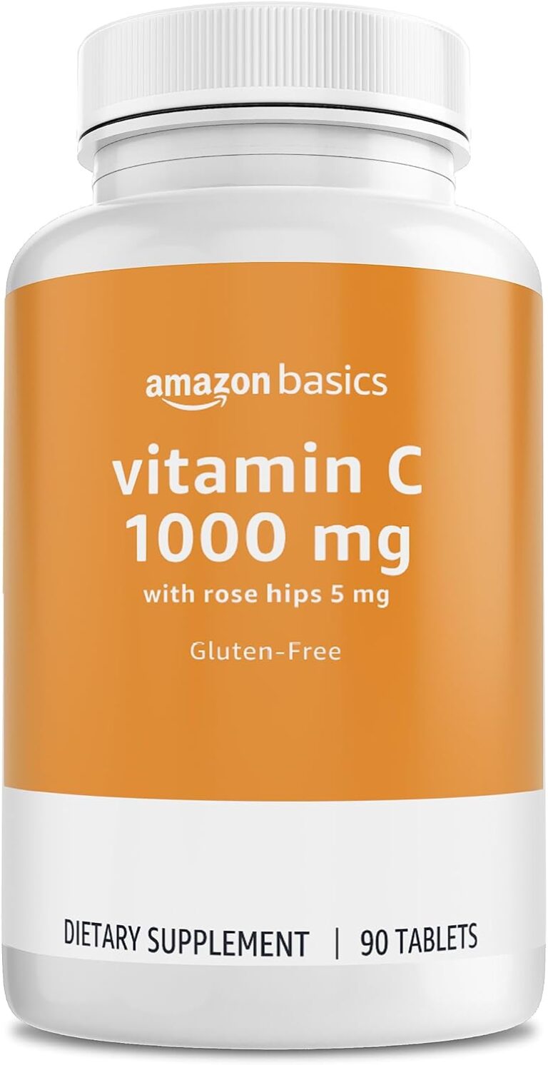 Amazon Basics - Vitamin C, 1000 mg with Rose Hips 5mg, 90 tablets (1 per serving), Gluten Free
