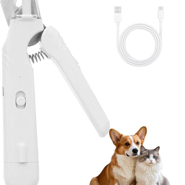 2-in-1 Dog Nail Clipper & Grinder for Dogs & Cats LED Light, Low Noise, USB Rechargeable Safe Nail Trimmer for Large, Medium & Small Breeds Pet Grooming Kit Tool with Dust Cap & Safety Guard