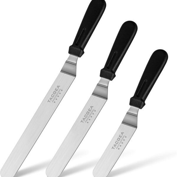 TACGEA Icing Spatula, Angled Offset Cake Spatula with 6", 8", 10" Stainless Steel Blade Set of 3