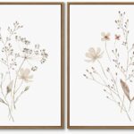 Boho Wall Art Set of 2 Watercolor Botanical Floral Picture Blossomy Wildflower Canvas Art Prints Minimalist Flower Wall Decor for Living Room Bedroom Bathroom Home Office Decoration, 11x14 Inch Framed