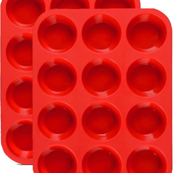 JEWOSTER 12 Cups Silicone Muffin Pan 2 Pack - Cupcake Pan Nonstick Silicone Molds Great for Making Muffin Cakes,Bread, Tart - BPA Free Baking Accessory
