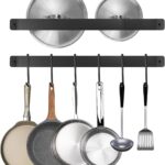 2 Pack Steel-made Kitchen Utensil Rack Organizer Wall-mounted Pot Pans Wall Hanger Holder for Coffee Mug Rack Cup Hanging Kitchen Black with 10 S Hooks