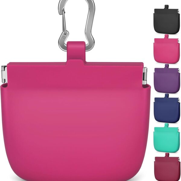 RBibeiOne-Hand Access Silicone Dog Treat Pouch, Small Pocket Sized Training Pouch with Pull Tab & Auto Closing Lid for Easy Pet Training & Walking (Hot Pink)