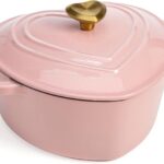 Paris Hilton Enameled Cast Iron Dutch Oven Heart-Shaped Pot with Lid, Dual Handles, Works on All Stovetops, Oven Safe to 500F, 2-Quart, Pink