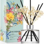 COCODOR Flower Reed Diffuser Set / 6.7oz / White Jasmine/Scent Diffuser with Sticks Home Fragrance Reed Diffuser for Bathroom Shelf Decor