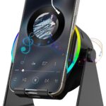 Wireless Induction Speaker- 5 in1 Bluetooth Speaker Phone Stand with Colorful Ambient Light 360 Rotation Compatible with iPhone Android iPad Samsung Galaxy- Unique Birthday Gift for Men Women Adults
