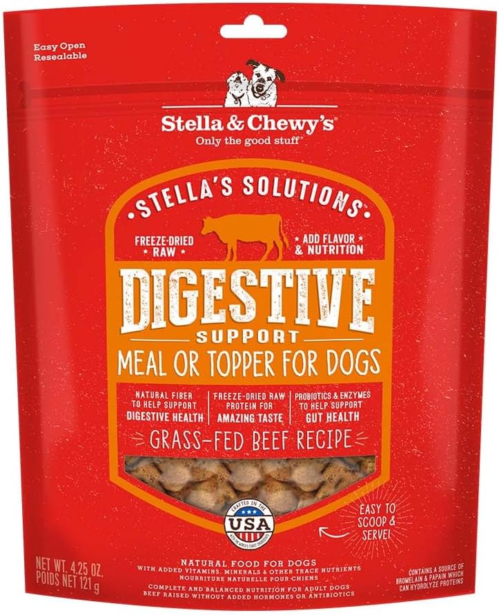 Stella & Chewy's Freeze-Dried Raw Dog Food for Digestive Health - Grass-Fed Beef Dinner Morsels - Natural Solution for Sensitive Stomach, Gas & Firm Stools - Premium Raw Nutrition - 4.25oz