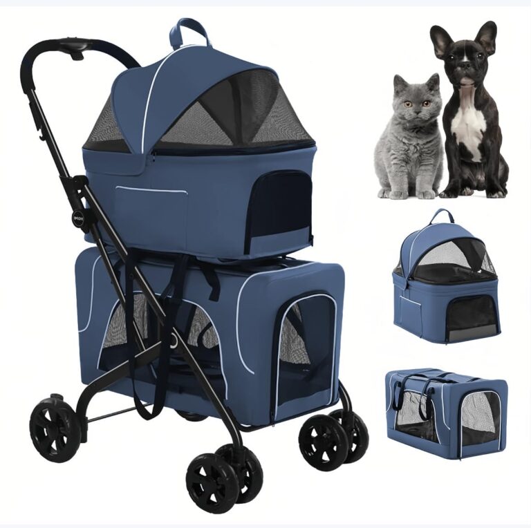 Pet Stroller with 2 Detachable Carriers, Folding Design, Large Capacity for Cats and Small Dogs, Navy, Medium