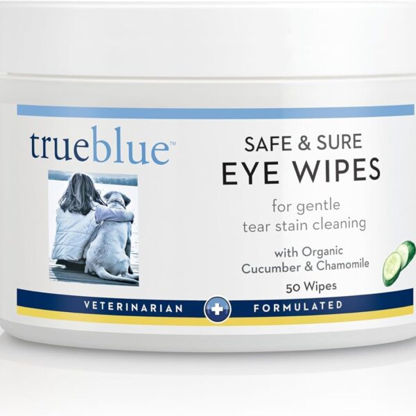 TrueBlue Cucumber & Chamomile Safe and Sure Dog Eye Wipes Pre-Moistened Textured Pads for Tear Stain Eye Cleaning Cleansing Eye Wipe for Dogs, Puppies Non-Toxic, All-Natural 50 Count