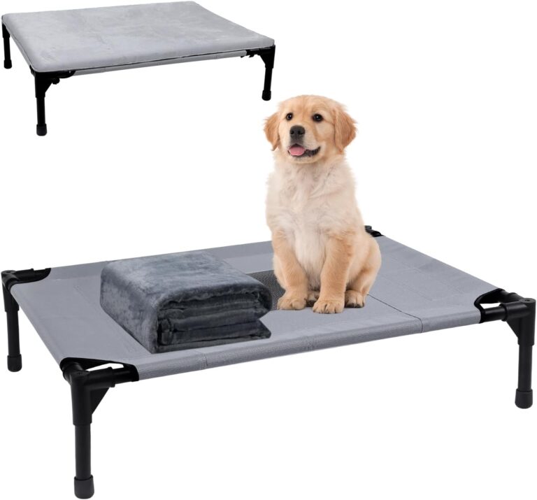 Outdoor Dog Elevated Bed for Large Dogs with Plush Mat, Durable Washable Raised Dog Beds, Indestructible Cooling Dogs Beds, Chew Proof Pet Cot Hammock for Large Breathable Outside (L)