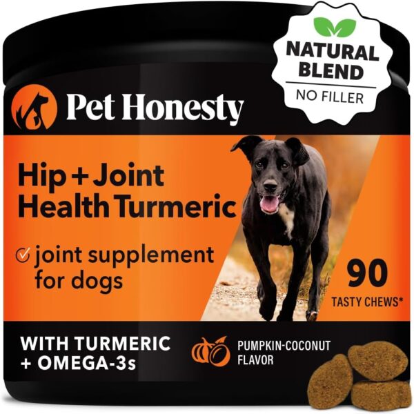 Pet Honesty Hip & Joint Turmeric Health - Joint Supplement for Dogs, Omega-3 Fish Oil, Turmeric to Support Overall Health & Ease Stiffness - Advanced Pet Mobility Support - 90 Ct (Pumpkin)