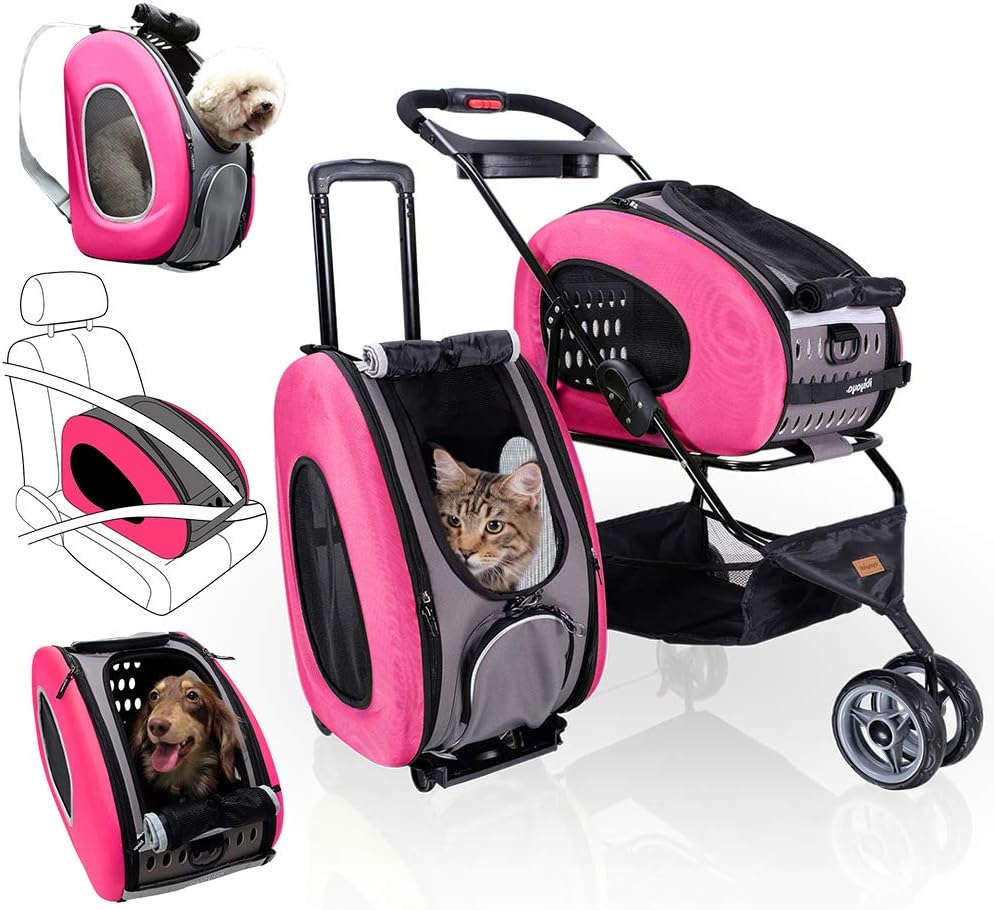 ibiyaya - Compact 5-in-1 Convertible and Foldable Small Pet Carrier and Stroller - Multifunctional Combo System Cat Stroller and Dog Stroller - Pets up to 16 Pounds - Pink ibiyaya - Compact 5-in-1 Convertible and Foldable Small Pet Carrier and Stroller - Multifunctional Combo System Cat Stroller and Dog Stroller - Pets up to 16 Pounds - Pink