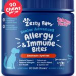 Zesty Paws Dog Allergy Relief - Anti Itch Supplement - Omega 3 Probiotics for Dogs - Stop Paw Licking - Soft Chews for Skin Health & Seasonal Allergies - with Epicor Pets - Senior - Salmon - 90 Count